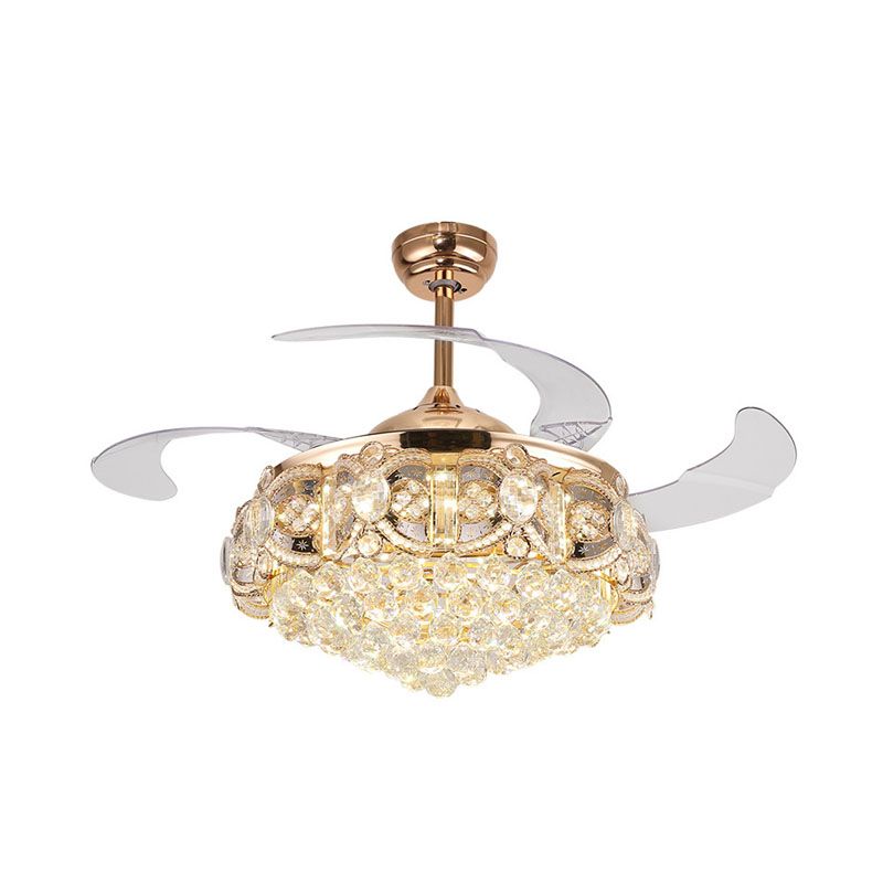 Tapered Opulent Crystal Ball Indoor Fan Light Modernity LED Gold Finish Ceiling Lamp with Remote Control/Wall Control/Frequency Conversion