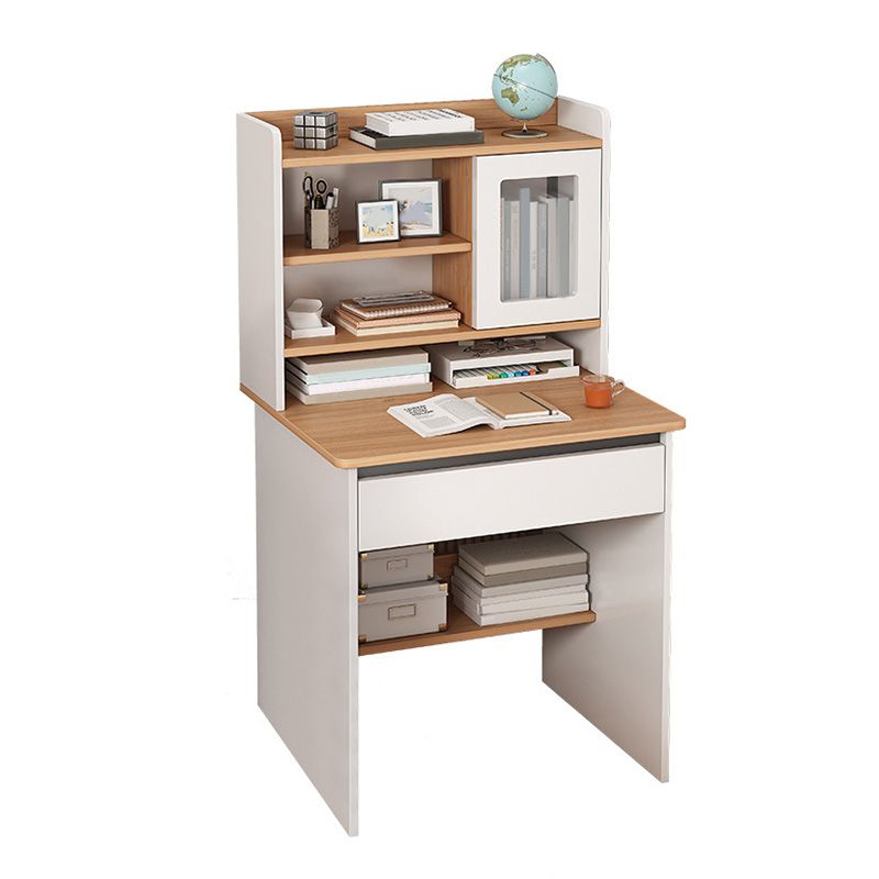 Contemporary Student Desk in White Wood with Drawers and Hutch