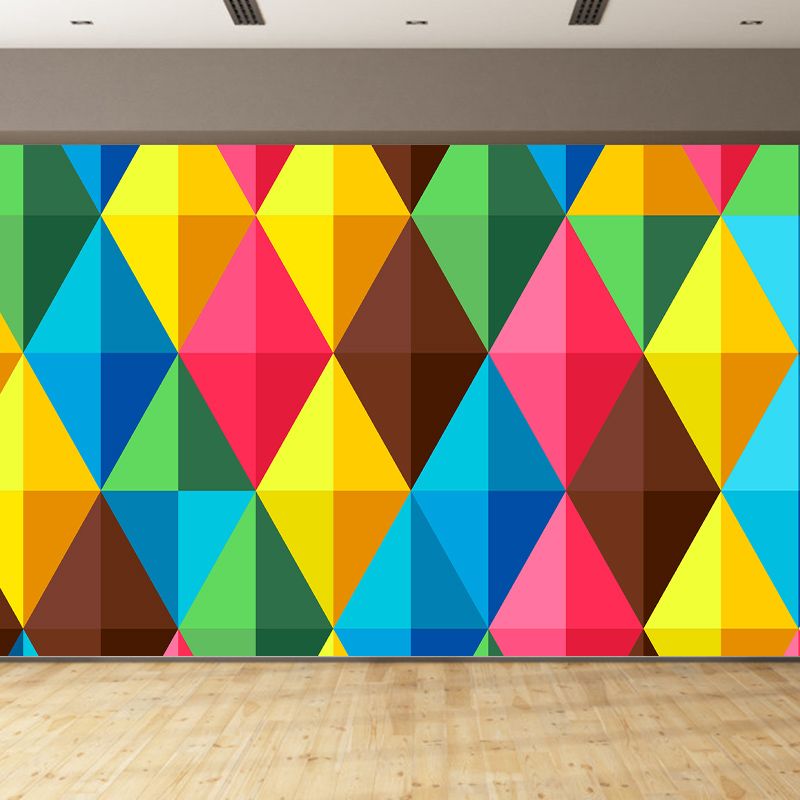 Modern Mural Illustration Colorful Geometric Mildew Resistant Wall Mural