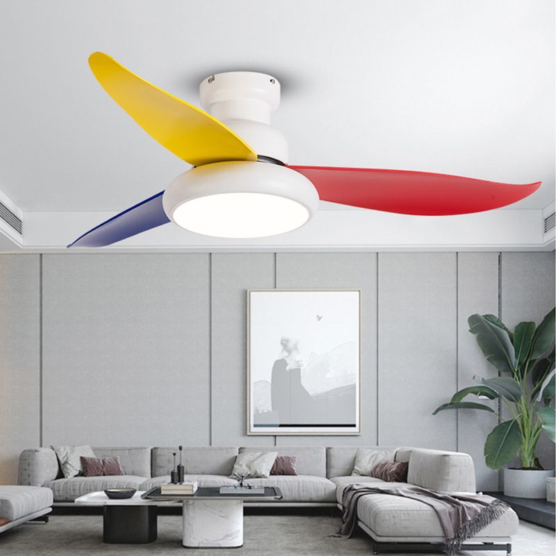 Bedroom Round Fan Light Fixture Metal Living Room LED Semi Flush Mount Ceiling Light