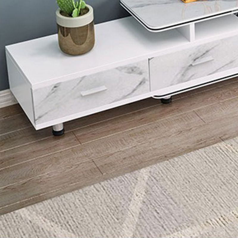 Modern Engineered Wood TV Stand White TV Cabinet with Drawers and Sliding Storage