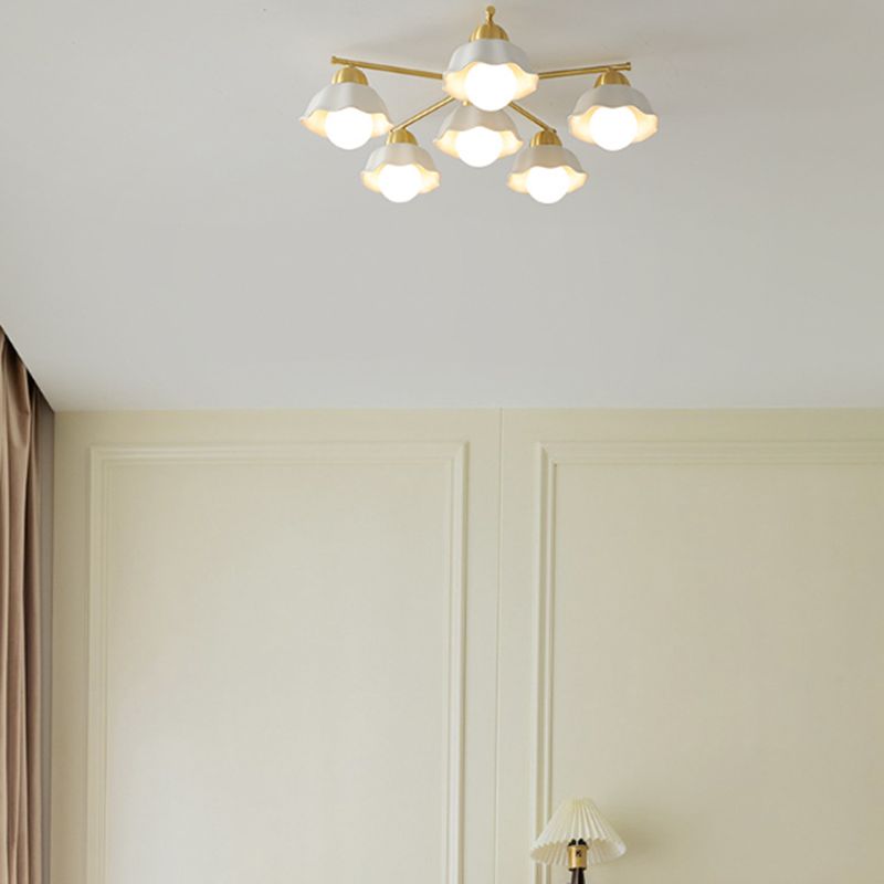 Contemporary Ceiling Lighting Gold and White Ceiling Mount Chandelier for Living Room