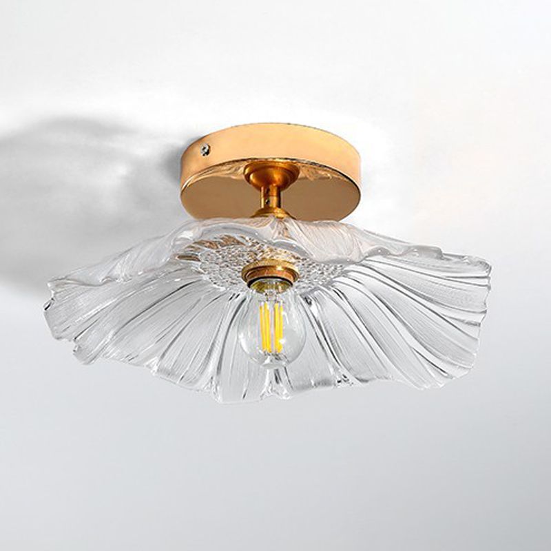 Wavy Shape Semi Flush Mount Modern Style Glass 1 Light Flush Ceiling Light in Clear