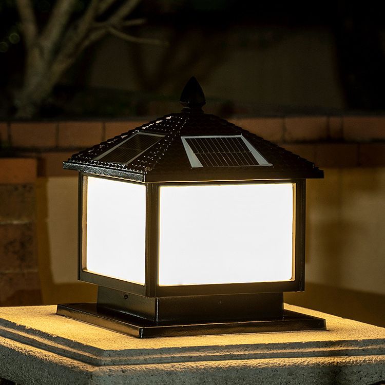 Modern Pillar Lamp Minimalist Solar Lamp with Acrylic Shade for Backyard