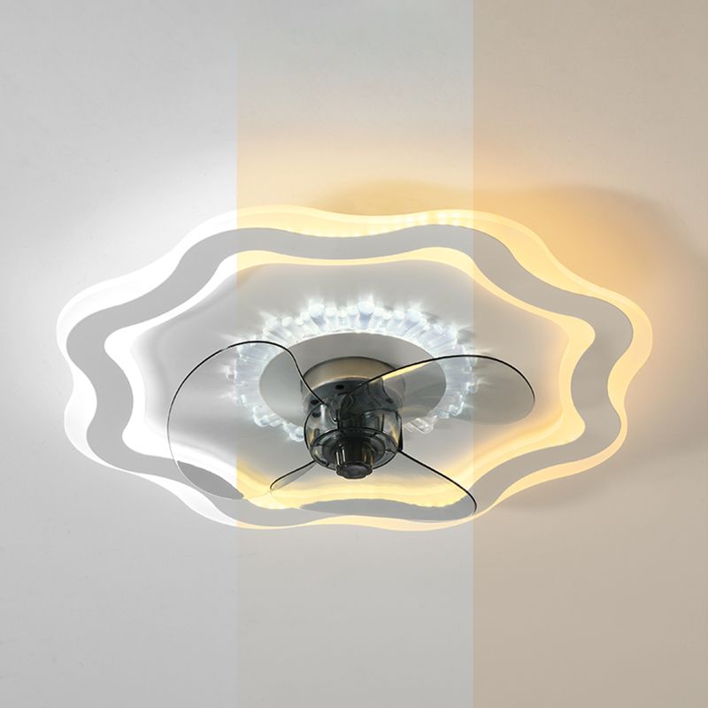 LED Ceiling Fan Contemporary Metal and Plastic Fan Mounted Fixture in White