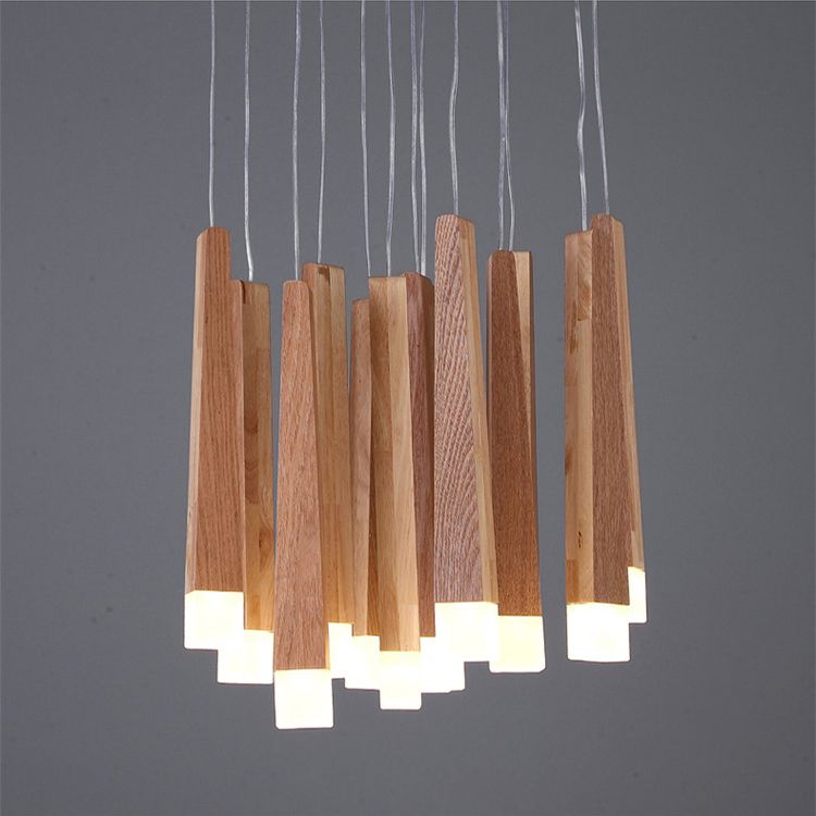 Matchstick Dining Room LED Pendant Light Wood 1/5/7-Light Ceiling Light Fixture with Diffuser in Warm/White Light