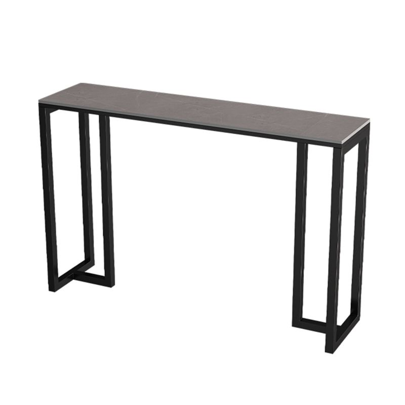 Industrial Sintered Stone Top Bar Table Rectangle Bar Table with Double Pedestal in Black