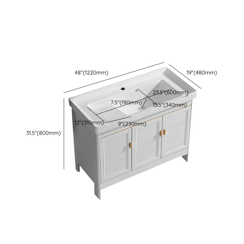 Freestanding Bath Vanity White Mirror Rectangular Single Sink Vanity with Doors