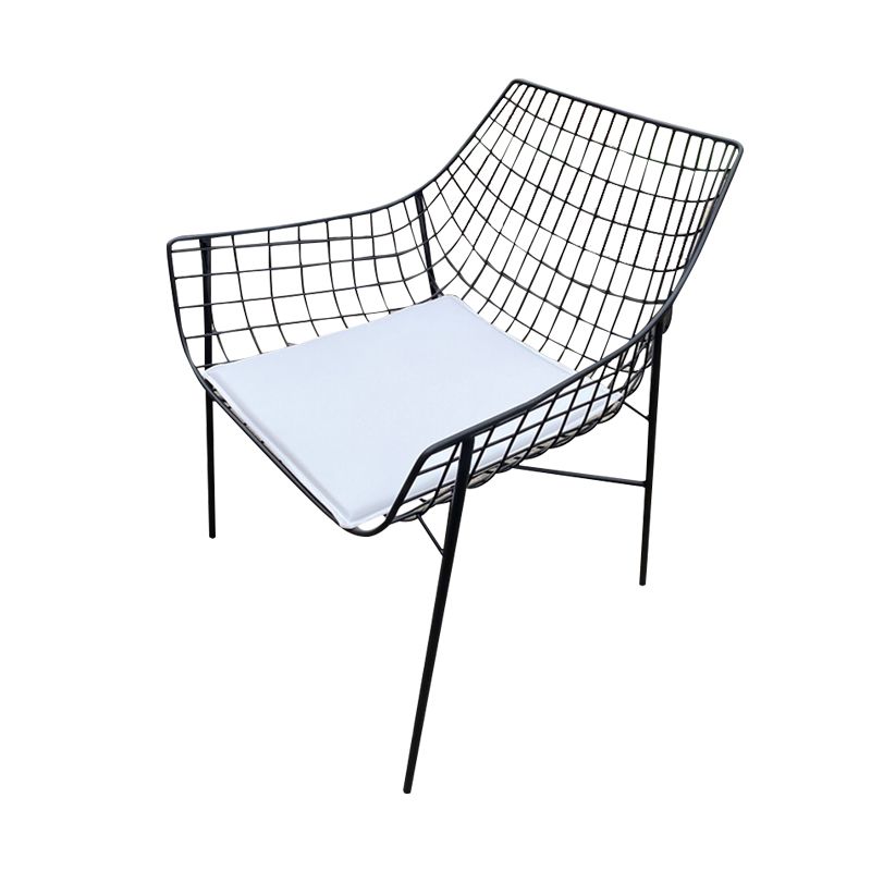 Iron Patio Dining Chair Contemporary Black/White Dining Armchair