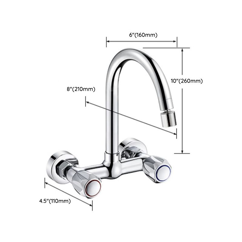 Contemporary Wall Mounted Pot Filler Faucet High Arch Swivel Spout 2 Hole Kitchen Faucet