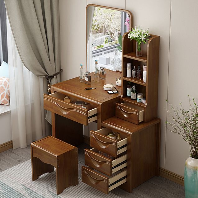 Traditional Solid Wood Vanity Makeup Table with Drawers and Mirror