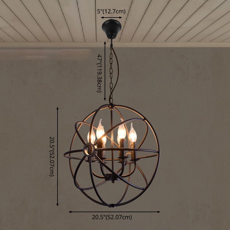 Black Globe Pendant Light in Industrial Classic Style Wrought Iron Ceiling Light for Commercial Place