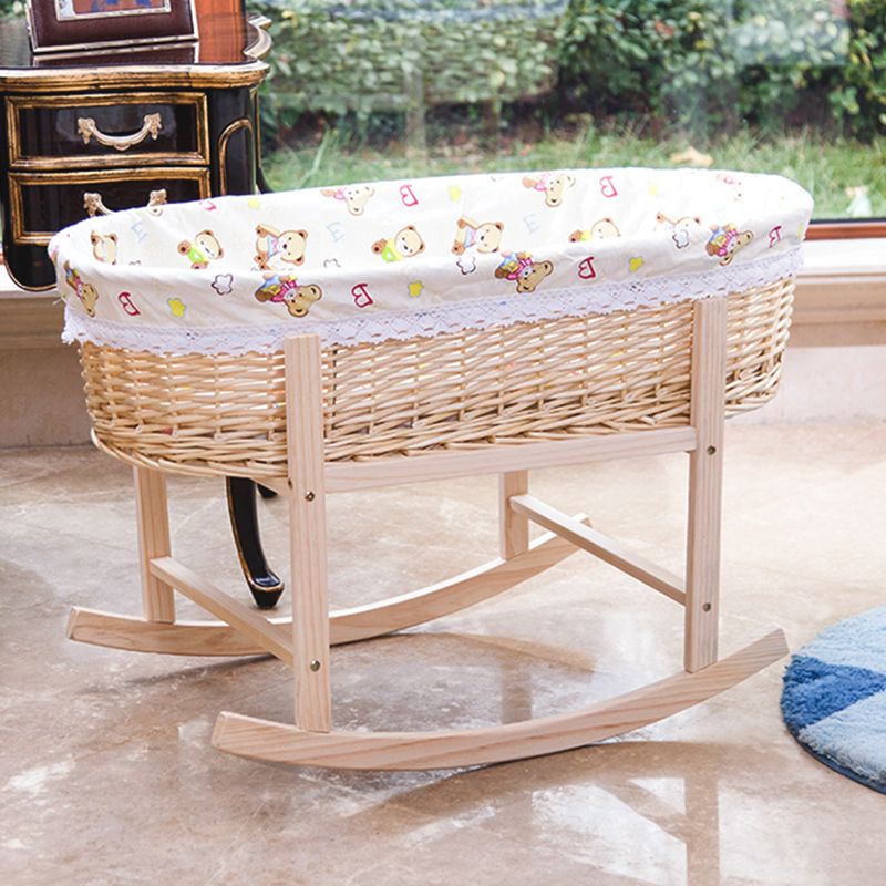 Natural Rocking and Portable Crib Cradle Oval Wicker Stand Crib Cradle