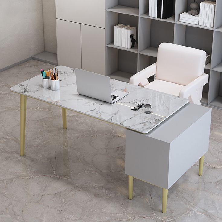 Glam Stone Office Desk Cabinet Included Writing Desk for Office