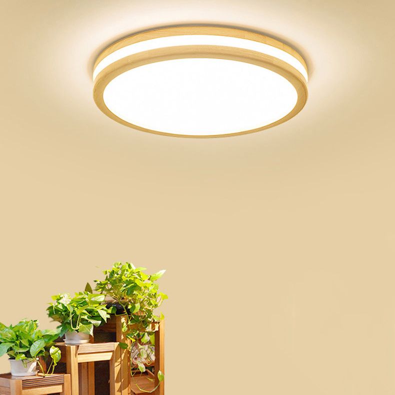 Round Simple Ceiling Mount Light Wooden LED Ceiling Light with Acrylic Shade