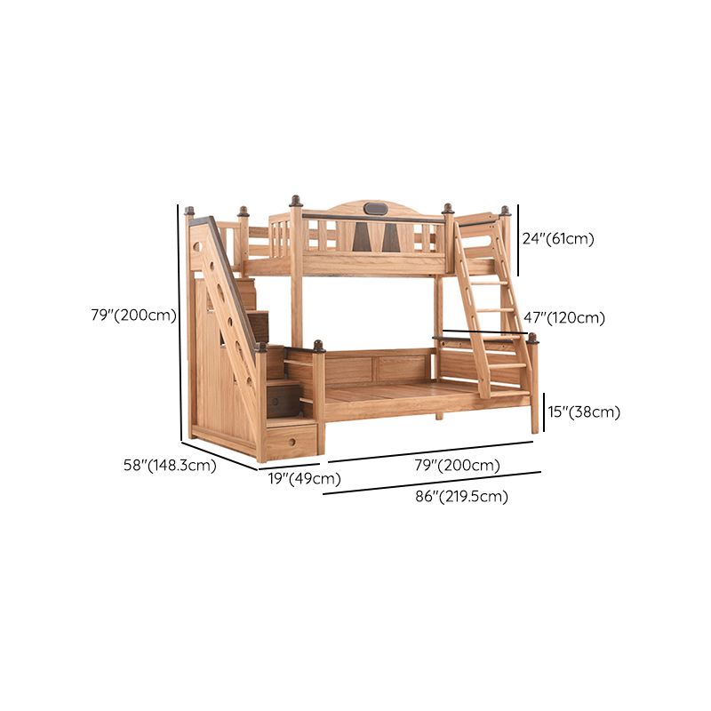 Solid Wood Bunk Bed Mid-Century Modern Storage Gender Neutral Kids Bed