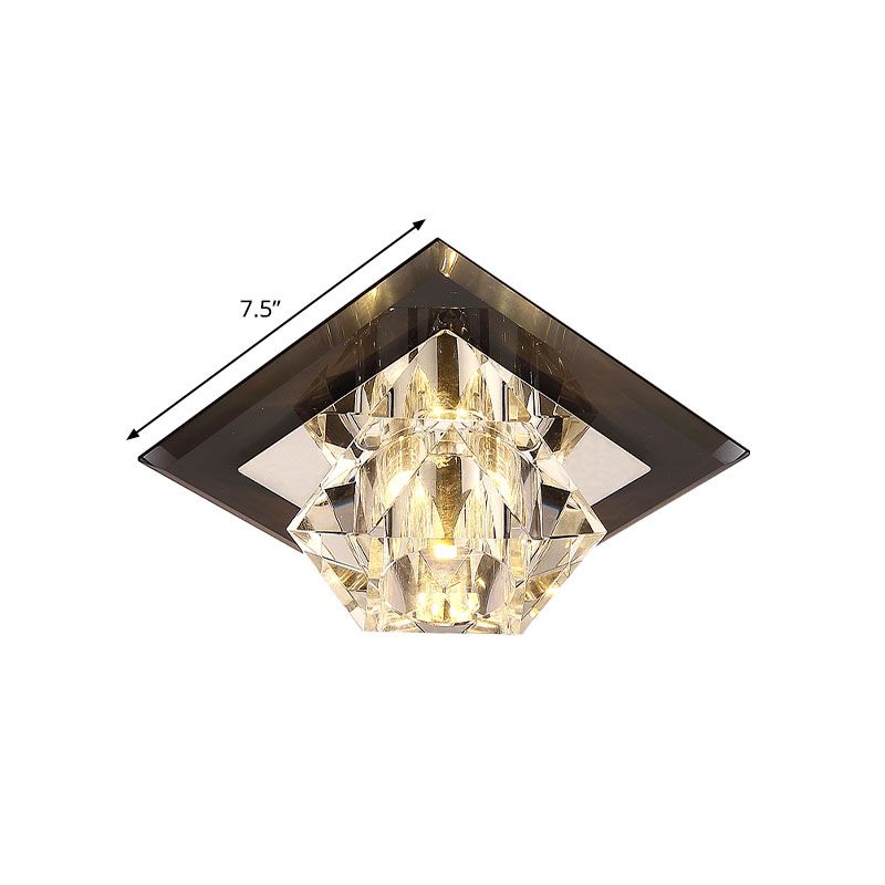 LED Flush Mount Modernism Diamond Clear Crystal Close to Ceiling Lamp in Black with Square Panel