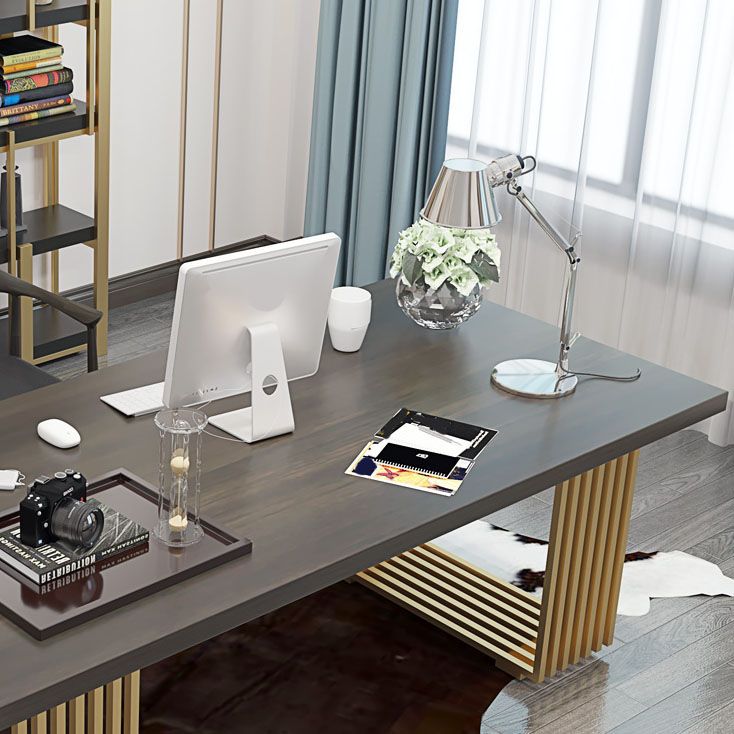 Glam Style Wooden Office Desk Black Top Home Desk with Metal Legs