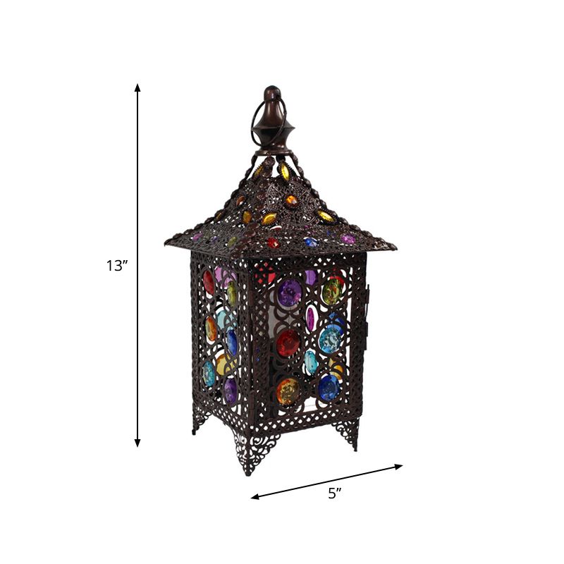 Stained Glass Weathered Copper Night Lamp Pavilion 1 Head Bohemian Style Table Light