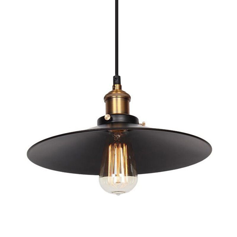 1 Light Saucer Pendant Lamp Vintage Industrial Black Metal Warehouse Hanging Lamp