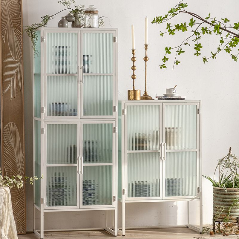 Modern Style Metal Buffet Table Glass Doors Sideboard for Living Room