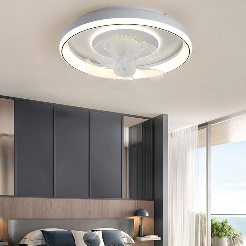 5-Blade Modern Ceiling Fan White Metal Fan with Light for Living Room