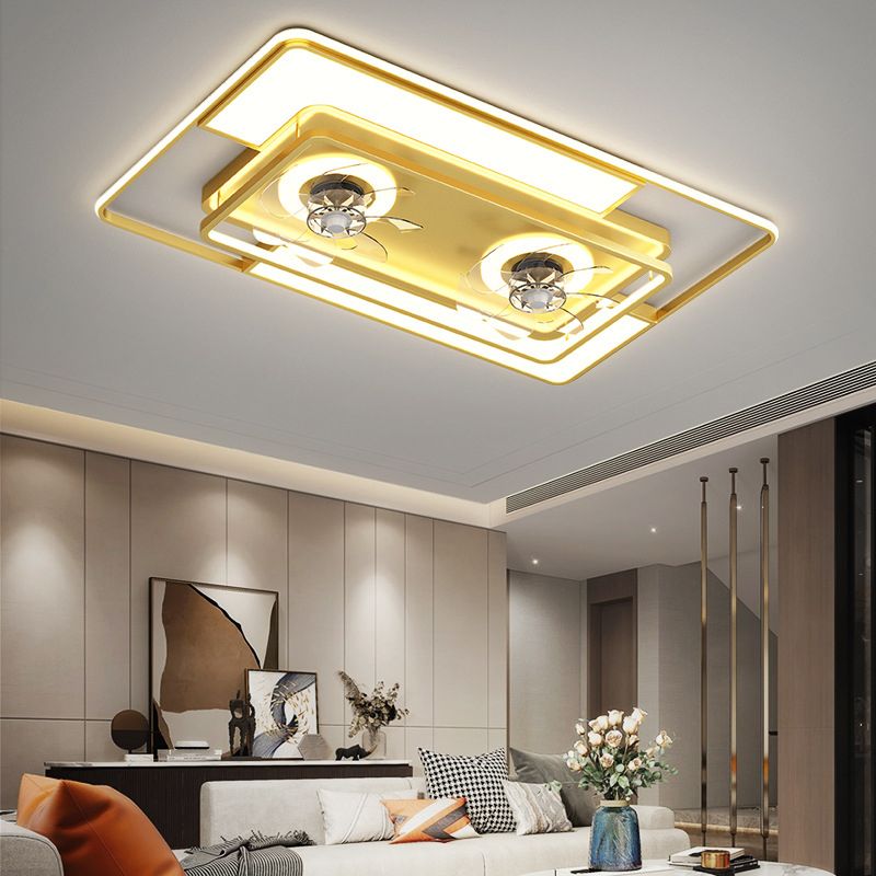 Geometric Interior LED Ceiling Fan Fixture Contemporary Black / Gold Fan Lighting