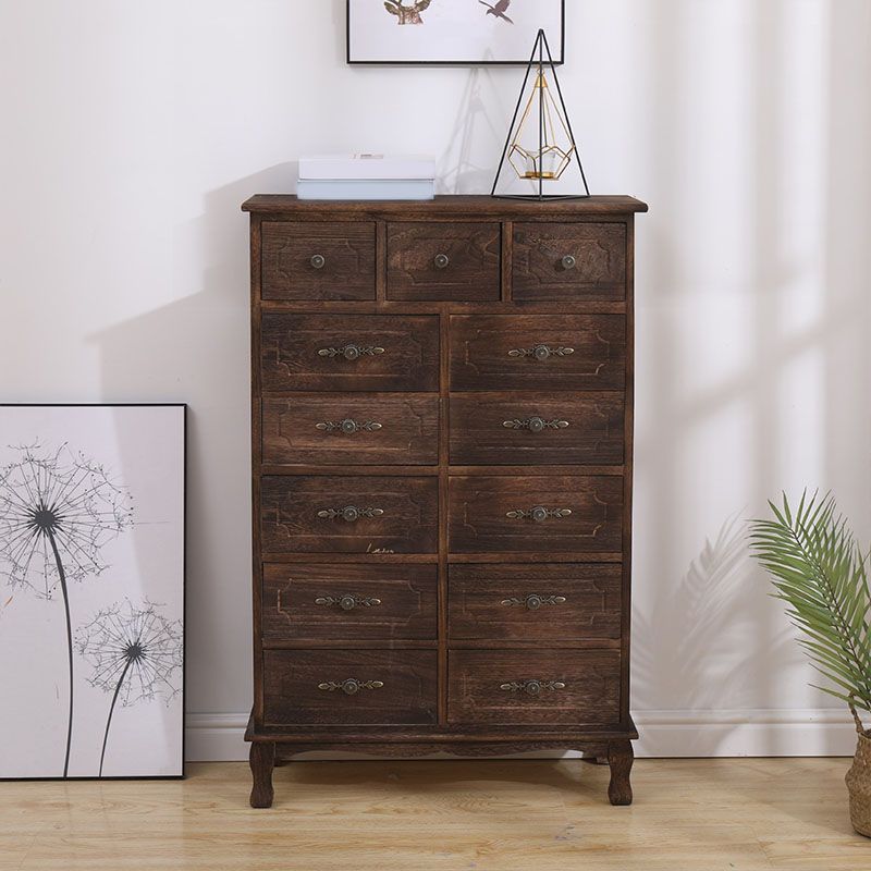 Brown Storage Chest Dresser Traditional Style Vertical Storage Chest with Drawers