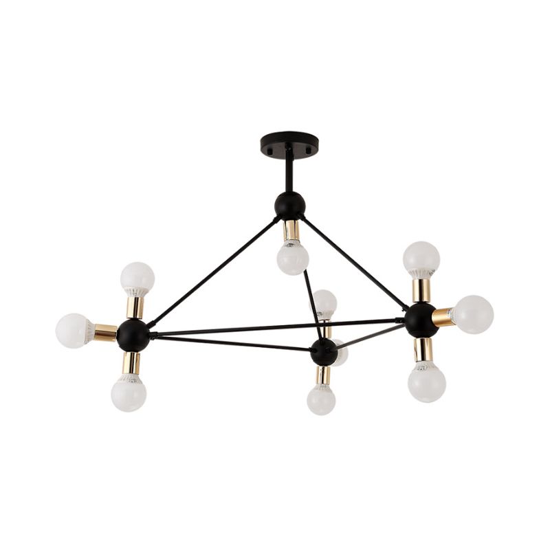 Naked Bulb Semi Flush Light Contemporary Metal 10 Lights Black Semi Flush Ceiling Light