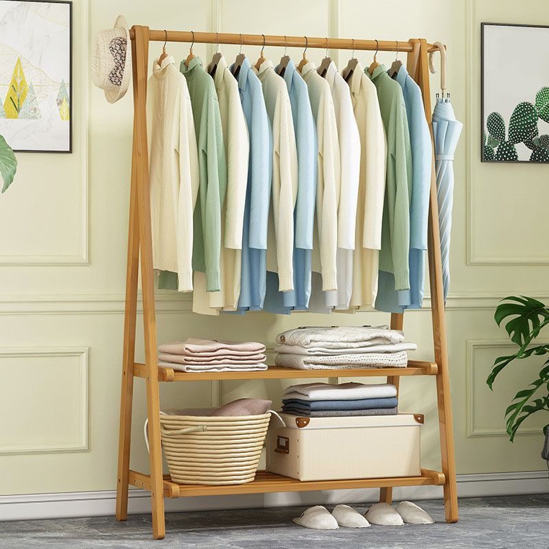 Modern Wooden Coat Rack Storage Shelves Coat Rack with Double Coat Hooks