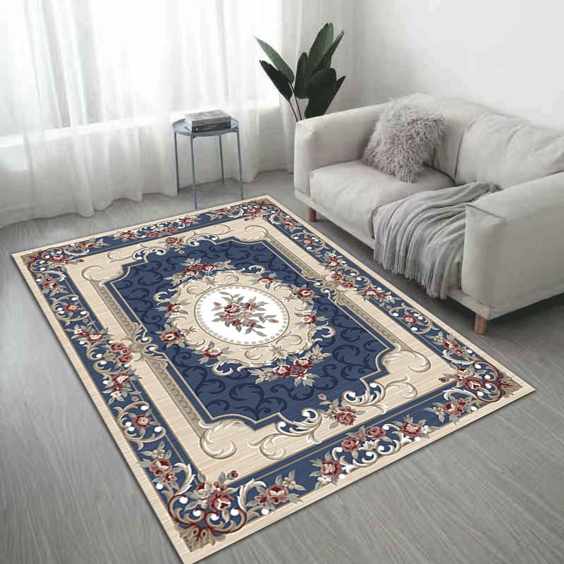 White Medallion Carpet Polyester Vintage Indoor Carpet Anti-Split Backing Rug for Living Room