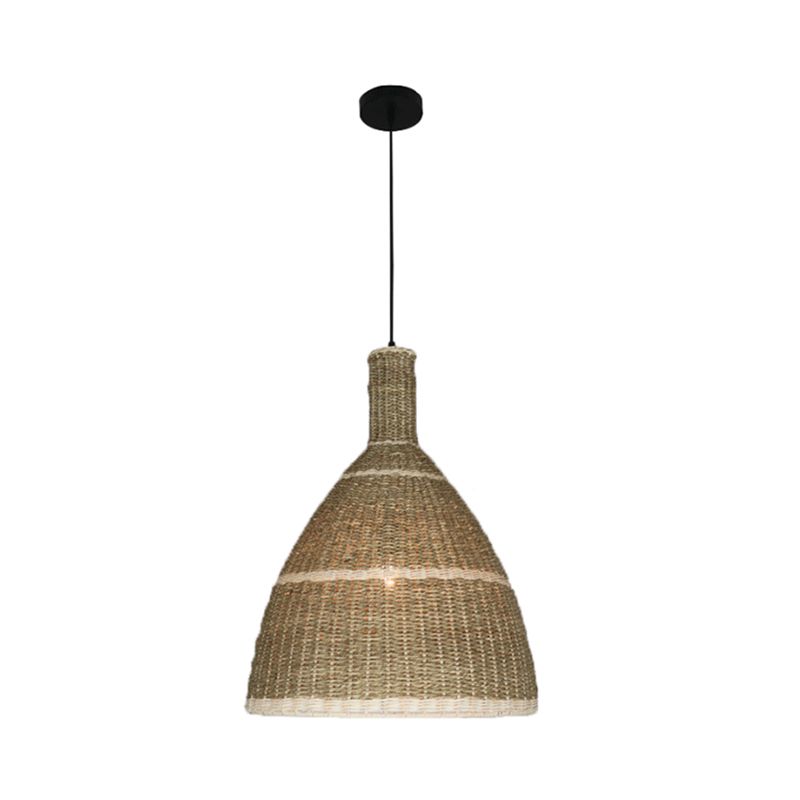 Magazzino 1 kit lampada appesa alla luce beige conic giù ciondolo illuminazione con tonalità rattan