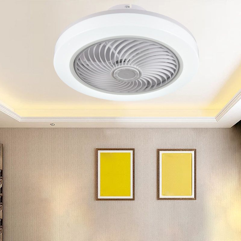 White Circular LED Ceiling Light in Modern Simplicity Wrought Iron Ceiling Fans with Acrylic Shade