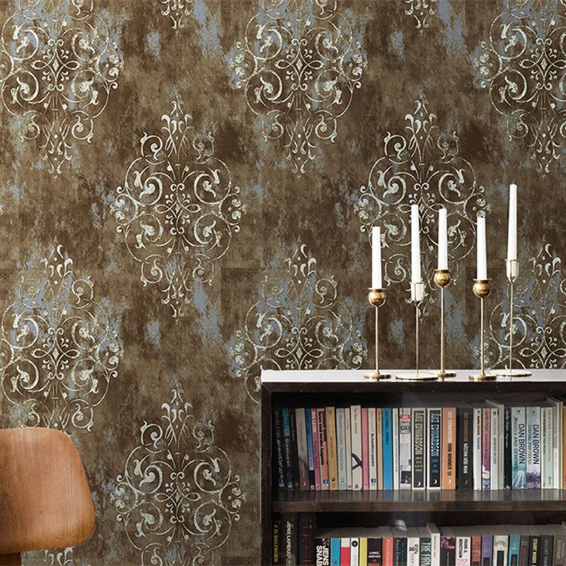 Dress Shop and Coffee Room Wallpaper with Damascus Brown Traditional Harlequins and Floral, 17.5" * 19.5', Self-Adhesive