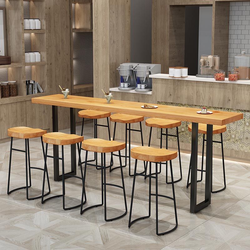 Solid Wood Bar Dining Table Rectangle Industrial Bar Table with Sled Base