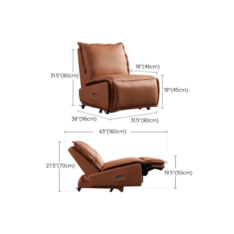 Contemporary Faux Leather Orange Solid Color Removable Cushions Recliner