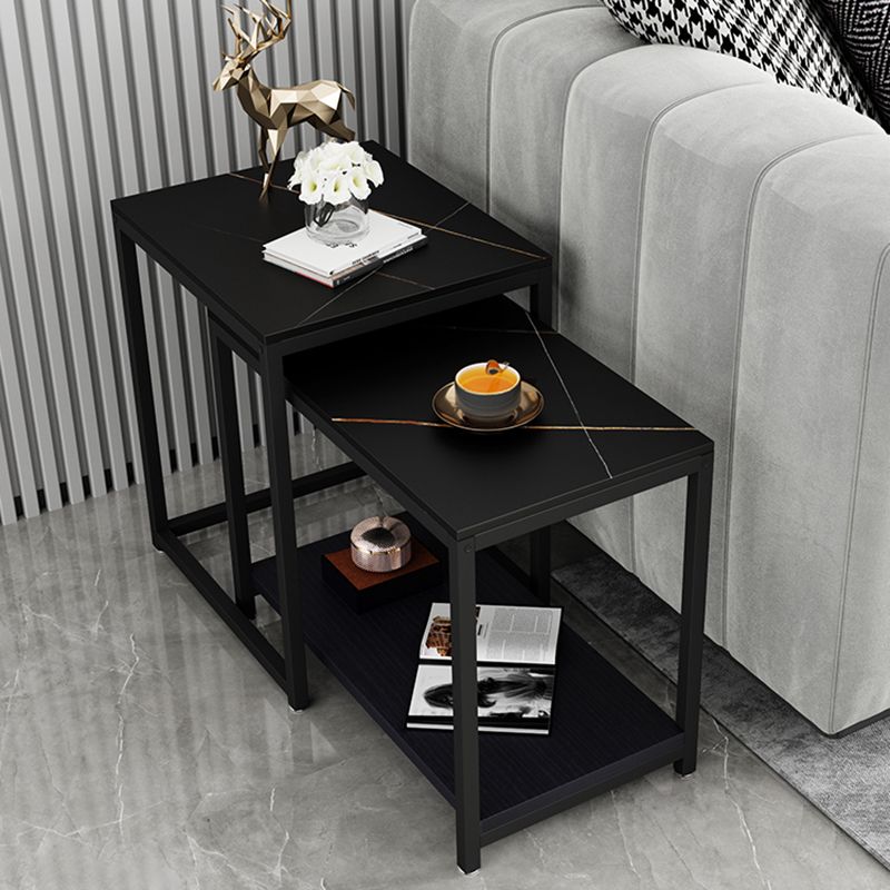 Modern Square 4 Legs End Table with Shelves and Storage for Living Room