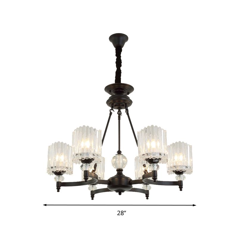 Black Cylinder Suspension Lighting Contemporary 6/8/10 Heads Crystal Rod Hanging Lamp Kit, 28"/34.5"/42.5" Wide