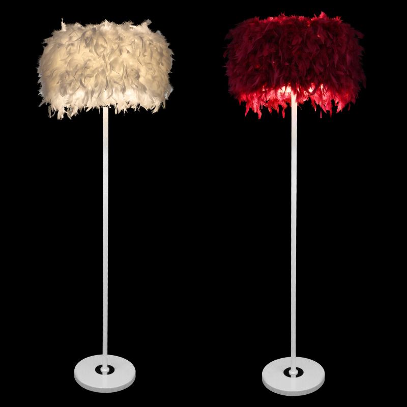 Burgundy/Purple/Pink Drum Floor Light Minimalistic 1-Bulb Feather Standing Floor Lamp for Living Room