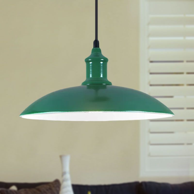 Bol vert / rouge lampe suspendue en métal industriel 1 lumière du salon pendant plafond lumière, 12,5 "/ 16" largeur