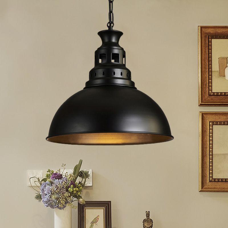 Black/Brass 1-Light Hanging Light Fixture Loft Style Metallic Dome Shade Ceiling Pendant for Dining Room