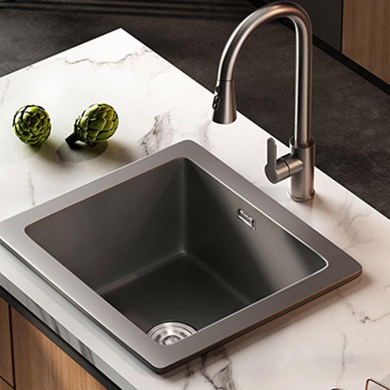 Square Granite Kitchen Sink Single Bowl Sink with Drain Strainer Kit