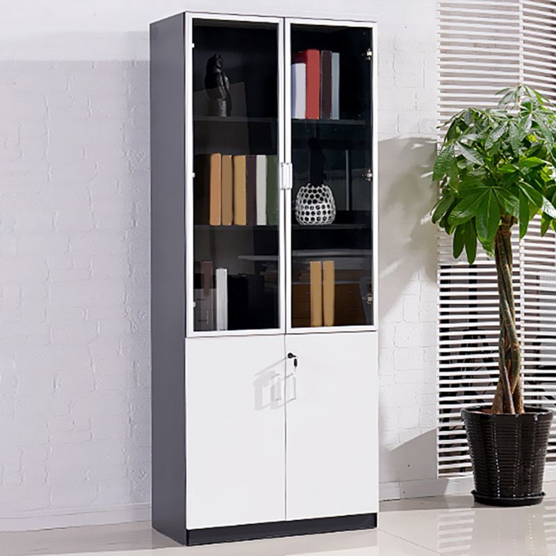 Modern Vertical File Cabinet Glass Detail Wood File Cabinet with Storage Shelves