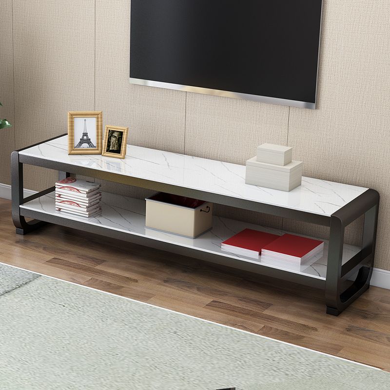 Glam Glass Top Media Console TV Stand Open Shelving TV Stand Console