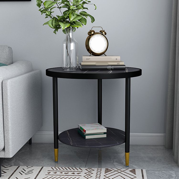 Contemporary Faux Marble Accent Table Nightstand 22.8" Tall Bed Nightstand with 2 Shelves