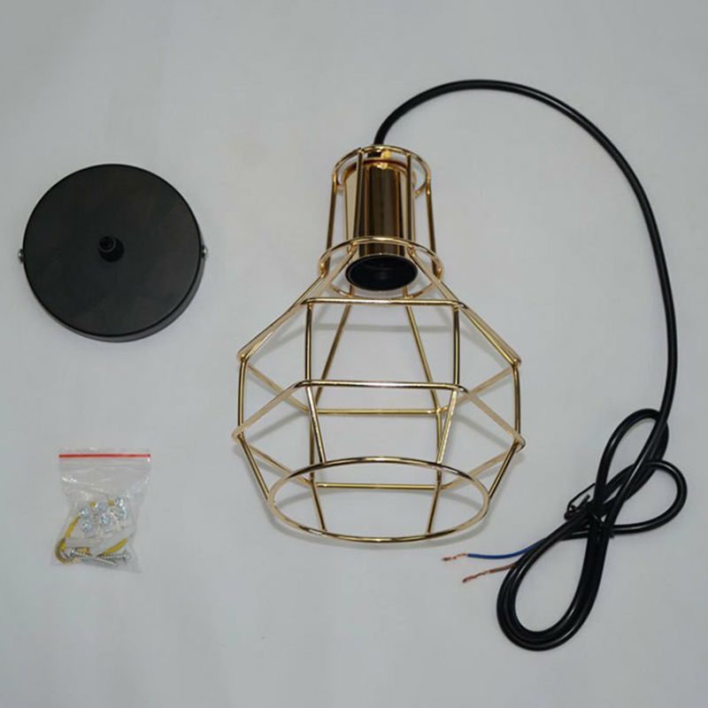 Ball Shaped Cage Bedroom Ceiling Hang Lamp Industrial Metal 1 Bulb Pendant Light Fixture