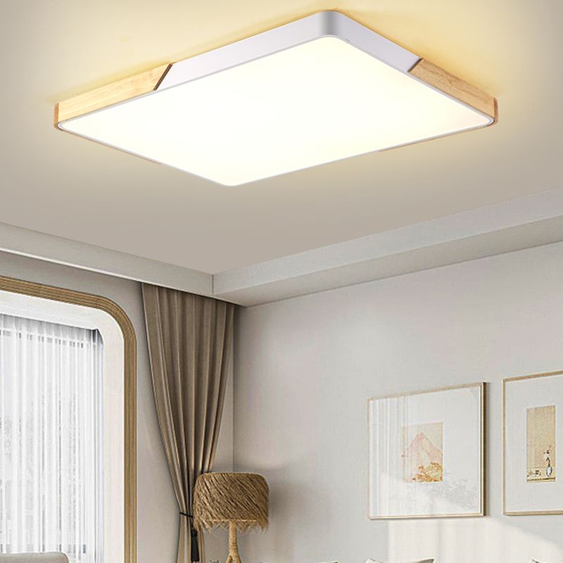 Modern Wood Flush Mount LED Geometric Shape Ceiling Light with Acrylic Shade