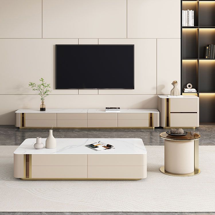 Contemporary Media Console Stone TV Media Stand with 4 Drawers