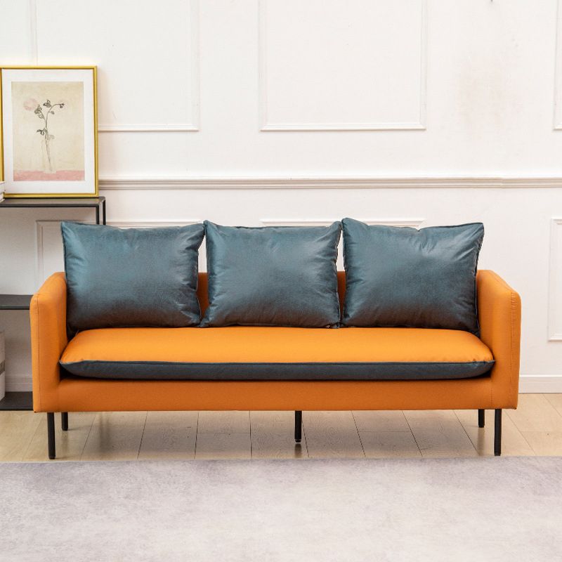 Modern Leather Square Arm Sofa with Loose Back for Living Room