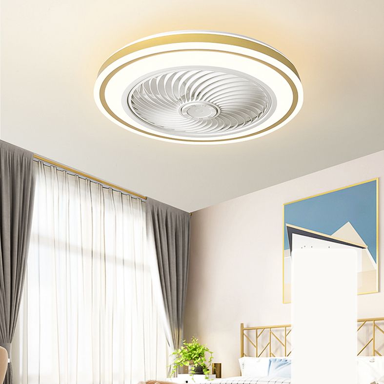 Remote Control Round Ceiling Fan Light Fixture Macaron Metal LED Semi Flush Mount Lamp for Bedroom